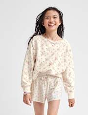 Girls Floral Off Shoulder Fleece Sweatshirt