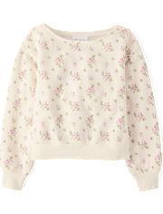 Girls Floral Off Shoulder Fleece Sweatshirt