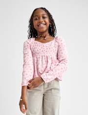 Girls Floral Smocked Peplum Top