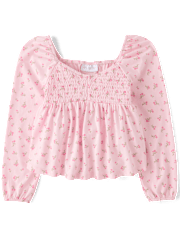Girls Floral Smocked Peplum Top