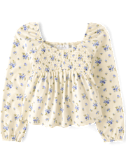 Girls Floral Smocked Peplum Top
