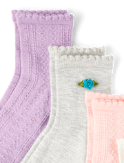Girls Rosette Scalloped Midi Socks 6-Pack