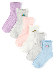Girls Rosette Scalloped Midi Socks 6-Pack
