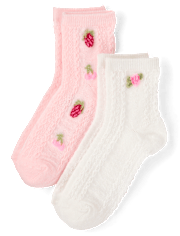 Girls Rosette Pointelle Midi Socks 2-Pack