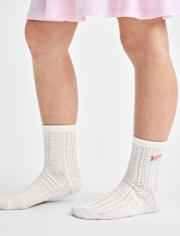 Girls Rosette Pointelle Midi Socks 2-Pack