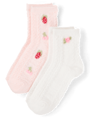 Girls Rosette Pointelle Midi Socks 2-Pack
