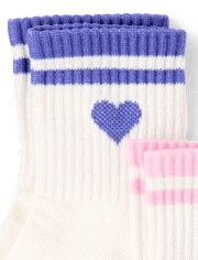 Lot de 6 paires de chaussettes mi-mollet rembourrées à rayures et cœurs pour filles
