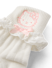 Girls Hello KittyÂ® Embroidered Ruffle Pointelle Turn Cuff Socks 2-Pack