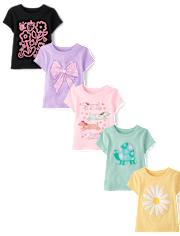 Baby And Toddler Girls Bow Graphic Tee 5-Pack