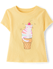Baby And Toddler Girls Ice Cream Cat Graphic Tee