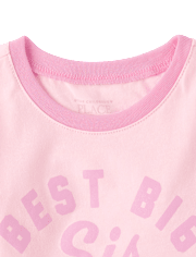 T-shirt graphique à bordure contrastée pour bébés et petites filles, meilleure grande sœur