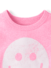 Baby And Toddler Girls Marled Happy Face Relaxed Graphic Tee
