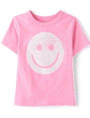 Baby And Toddler Girls Marled Happy Face Relaxed Graphic Tee
