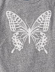 Girls Marled Butterfly Oversized Graphic Tee