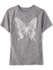 Girls Marled Butterfly Oversized Graphic Tee