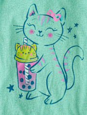 Girls Cat Drink Graphic Tee