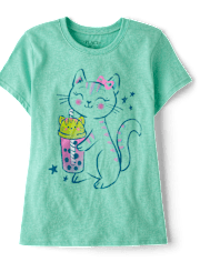 Girls Cat Drink Graphic Tee