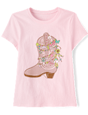 Girls Cowgirl Boot Charm Graphic Tee