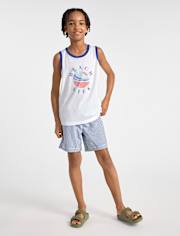 Boys Striped Seersucker Swim Trunks