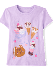 Girls Cat Ice Cream Graphic Tee