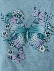 Girls Marled Butterfly Relaxed Cropped Graphic Tee