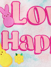 T-shirt graphique court oversize à motif tie-dye « Amour et bonheur » pour filles Peeps® Pâques