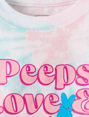 T-shirt graphique court oversize à motif tie-dye « Amour et bonheur » pour filles Peeps® Pâques