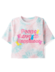 T-shirt graphique court oversize à motif tie-dye « Amour et bonheur » pour filles Peeps® Pâques