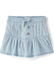 Girls Pintuck Snap Chambray Skort