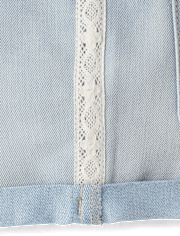 Girls Crochet Roll Cuff Shortie Jean Shorts