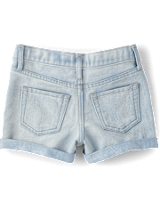 Girls Crochet Roll Cuff Shortie Jean Shorts