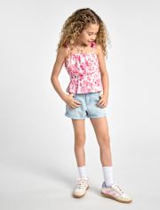 Girls Crochet Roll Cuff Shortie Jean Shorts