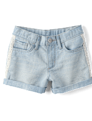 Girls Crochet Roll Cuff Shortie Jean Shorts