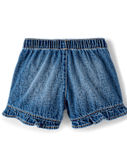 Girls Ruffle Pull On Shortie Jean Shorts