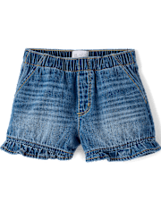 Girls Ruffle Pull On Shortie Jean Shorts