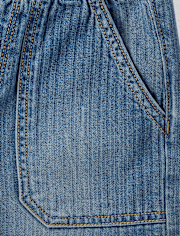 Girls Striped Baggy Midi Pull On Jean Shorts