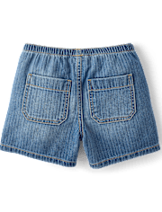 Girls Striped Baggy Midi Pull On Jean Shorts