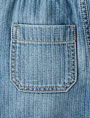 Girls Striped Baggy Midi Pull On Jean Shorts