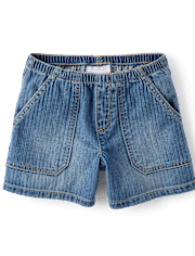 Girls Striped Baggy Midi Pull On Jean Shorts