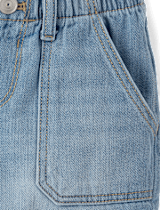 Girls Paperbag Waist Shortie Jean Shorts