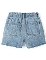 Girls Paperbag Waist Shortie Jean Shorts