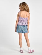 Girls Faux Wrap Denim Skort