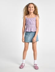 Girls Faux Wrap Denim Skort