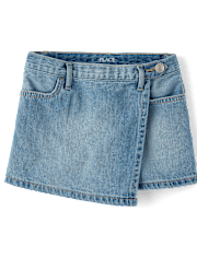 Girls Faux Wrap Denim Skort