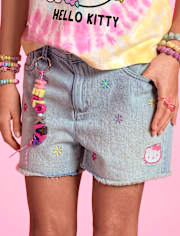 Girls Hello Kitty® Embroidered Floral Shortie Jean Shorts