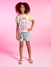Girls Hello Kitty® Embroidered Floral Shortie Jean Shorts