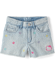 Girls Hello Kitty® Embroidered Floral Shortie Jean Shorts