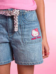 Girls Hello Kitty® Embroidered Midi Jean Shorts