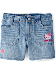 Girls Hello Kitty® Embroidered Midi Jean Shorts