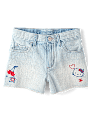 Girls Hello Kitty® Embroidered Icon Shortie Jean Shorts